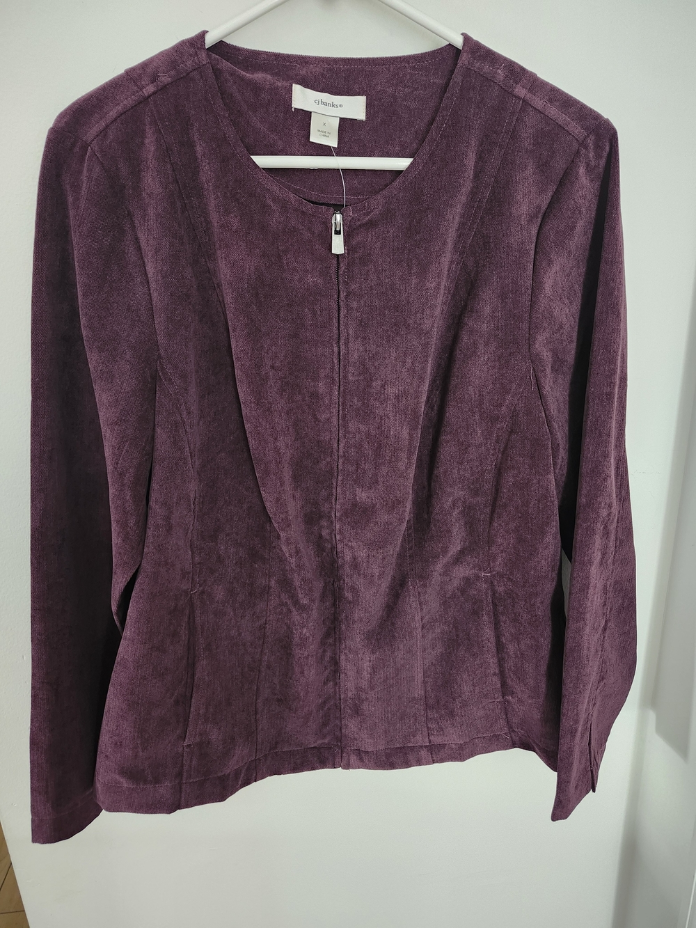 CJ Banks Plum Zip-Front Suede-Effect Jacket